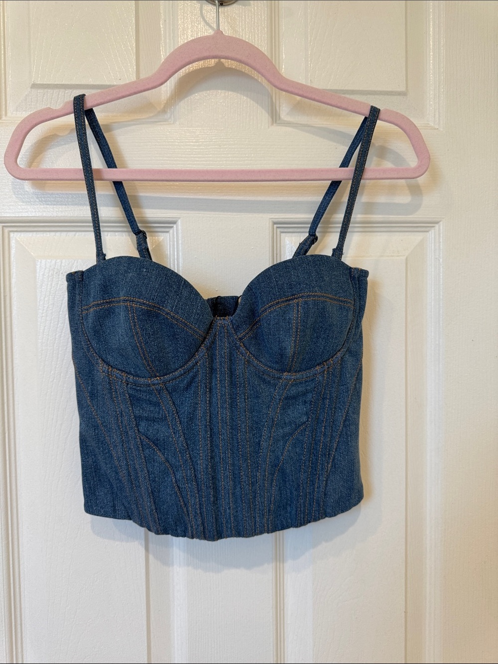 Fleur du Mal Denim Bustier Crop Top - Blue